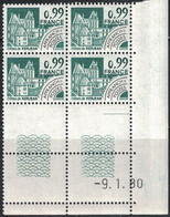 PREO - KERJEAN - N°166 - BLOC DE 4 - COIN DATE - DU 9-1-1980 - COTE 2€50 - Precancels