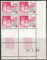 PREO - PIERREFONDS - N°168 - BLOC DE 4 - COIN DATE - DU 14-1-1980 - COTE 5€ - Precancels