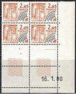 PREO - TARASCON - N°169 - BLOC DE 4 - COIN DATE - DU 16-1-1980 - COTE 7€50. - Voorafgestempeld