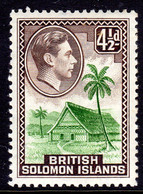 BRITISH SOLOMON ISLANDS - 1939 KGVI 4½d NATIVE HOUSE STAMP MOUNTED MINT MM * SG66 REF A - Salomonen (...-1978)