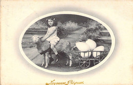 FANTAISIES - Joyeuse Pâques  - Fillette Sur Le Dos D'un Mouton - œufs - Carte Postale Ancienne - Autres & Non Classés
