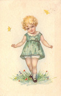 ENFANTS - Fillette En Robe Verte - Blonde - Papillon - Illustration Non Signée - Carte Postale Ancienne - Escenas & Paisajes