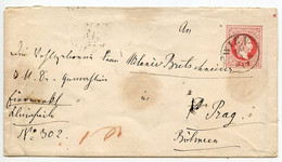 Austria 1870's 5kr Franz Josef Postal Envelope; Vienna To Prague - Buste