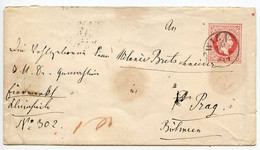 Austria 1870's 5kr Franz Josef Postal Envelope; Vienna To Prague - Briefe