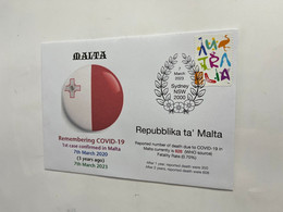 (1 P 32) 3rd Anniversary Of 1st Case Of COVID-19 Declared In Malta - 7th March 2020 (with OZ Stamp) - Altri & Non Classificati