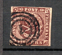 Denmark 1851 Coat Of Arms (Fire R.B.S) Stamp (Michel 1), Luxury Used Nr.cancel 1 - Used Stamps
