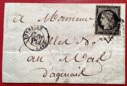 TONNEINS 1849 (45 Lot Et Garonne) + Grille Lettre RARE Affr Cérès 20c Noir Nr.3 TB>Le Mas D‘ Agenais (France Cover - 1849-1876: Période Classique