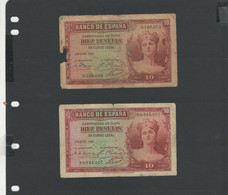 ESPAGNE - LOT 2 Billets 10 Pesetas 1935 AB-TB/VG-F Pick-086 - 10 Peseten