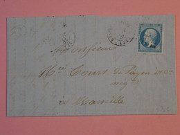 AP 40  FRANCE  BELLE LETTRE 1865  CASTRES A MARSEILLE  +N° 22 ++AFF. INTERESSANT + + - 1862 Napoleone III