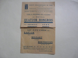 VIEUX PAPIERS - PROGRAMME : SOCIETE PHILHARMONIQUE DE PARIS : Le Nouveau QUATUOR HONGROIS 1937 - Programme
