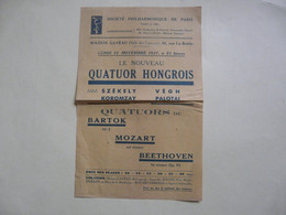 VIEUX PAPIERS - PROGRAMME : SOCIETE PHILHARMONIQUE DE PARIS : Le Nouveau QUATUOR HONGROIS 1937 - Programmes