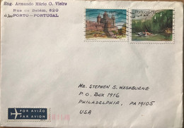 PORTUGAL1986, COVER USED TO USA, 2 STAMP, FORT, ARCHITECTURE, 1985 BIRD IN WATER, NATURE, PORTO CITY CANCEL. - Cartas & Documentos