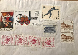 POLAND 1976, COVER USED TO GERMANY, MULTI 11 STAMP, RAILWAY ENGINE, RICHARD TREVITHICK, OLYMPIC, 1970 FOOTBALL, WORRIER, - Covers & Documents