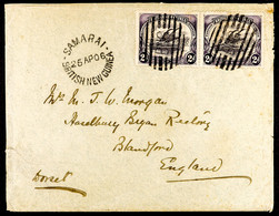 1906 (25th April) Envelope To England, Bearing Lakatoi 2d Pair Tied Oval Of Bars 'BNG', Samarai Cds Alongside, Transit A - Papua New Guinea