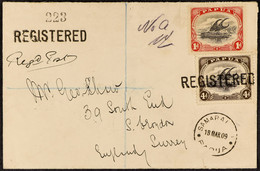 1909 (18th March)Â envelope Registered From Samarai To England, Bearing Lakatoi 1d And 4d, The Latter Tied By Straight L - Papua New Guinea