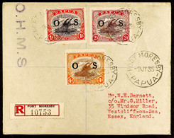 1935 (9th July) Attractive OHMS Handstamped Envelope Registered To England, Bearing Lakatoi OFFICIAL 'OS' 1d, 2d And 4d, - Papua New Guinea