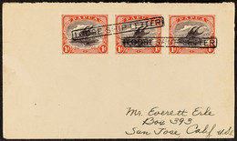 LOOSE SHIP LETTER A C. 1920's Envelope To USA Bearing 1d Lakatoi Strip Of Three, Cancelled Twice By The Boxed Cachet Iss - Papua New Guinea