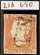 1841 1d Pale Red-brown Plate 72 Imperf With Boxed â€œNo. 1â€ Receiving House Hand Stamp, RPSL Certificate. - Other & Unclassified