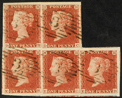 1841 1d Red-brown Imperf 'BLOCK' OF FIVE Plate 172, 'DB/DC+EB/ED' With Large / Huge Margins Showing Portions Of 6 Adjoin - Other & Unclassified