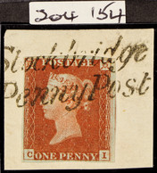 1841 1d Red-brown Plate 55 Imperf With 4 Margins, Tied To Piece By Very Fine & Near Complete Blue 'STOCKBRIDGE / PENNY P - Other & Unclassified