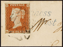 1841 1d Red-brown Plate 14 Imperf With 4 Margins Tied To Piece By Complete Blue 'BOWNESS / PENNY POST' (not Listed In Da - Other & Unclassified