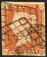 1841 1d Red-brown Plate 88 Imperf With 4 Margins Cancelled By French Strasbourg Diamond Grille (see Danzig Page 139) Tra - Other & Unclassified