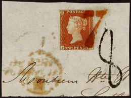 1841 1d Red-brown Imperf With 4 Margins Tied To Piece By Superb Red â€œ7â€ Hand Stamp, Also â€œ8â€ (decimes) French De - Other & Unclassified