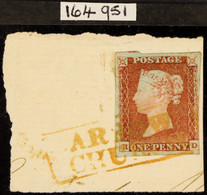 1841 1d Red-brown Plate 59 Imperf Tied To Piece By Complete Yellow Boxed 'ARROW / CHURCH' Obliteration. Rare, RPSL Certi - Other & Unclassified