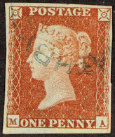 1841 1d Red-brown Plate 108 Imperf With 4 Margins Used With BLUE UNDATED CIRCULAR CANCELLATION Of Langwathby (Cumbria). - Other & Unclassified