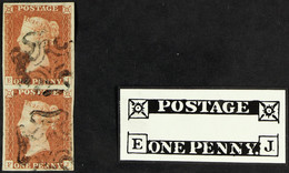 1841 RE-ENTRY PAIR. 1841 1d Red-brown 'black Plate' 1b EJ + FJ Vertical Pair, The Upper Stamp Showing The EJ Non-coincid - Other & Unclassified