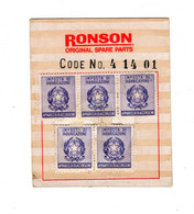 19576 " BLISTER VUOTO-RONSON ORIGINAL SPARE PARTS CODE N° 4 14 01 CON IMPOSTE DI FABBRICAZIONE " Cm 8,5 X 7 CIRCA - Sonstige & Ohne Zuordnung