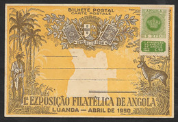 Angola Portugal Carte Postale Publicitaire Expo Philatelique 1950 Postcard Angola Map Stamp Expo Pub - Angola