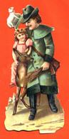 CHROMO DECOUPI Gaufré " Petite Fille Avec Chasseur Et Chevreuil " - Enfants