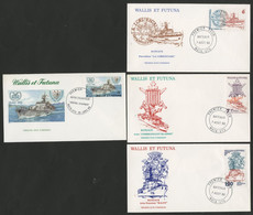 WALLIS Et FUTUNA 4 Enveloppes Premier Jour Thème BATEAUX Avec N° 348; 349; 350 Et 384 - FDC