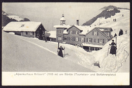 1914 Aus Urnäsch Gelaufene AK Mit Kurhaus Stempel: Alpenkurhaus Kräzerli Am Säntis. Mit Skifahrerinnen - Urnäsch