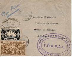 OCEANIE LETTRE DE PAPEETE DU 31/10/1947 POUR ARCACHON CACHET TRAPAS PAPEETE NOUEA PREMIERE LIAISON ARIENNE FRANCAISE - Cartas & Documentos