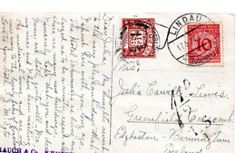 57291 - Deutsches Reich - 1924 - 10Pfg Korbdeckel EF A AnsKte LINDAU -> EDGBASTON ...(Grossbritannien), M 1.5d Nachporto - Postage Due