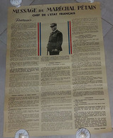 AFFICHE Message Du Maréchal PETAIN 11 Octobre 1940 - 39x54- TTB - Plakate