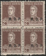 Argentina 1923 Sc OD292 Var  Official Block MNH** With Variety - Officials