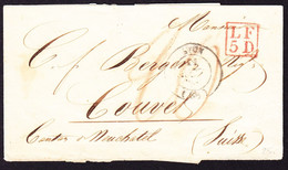 1868 Incoming Mail. Briefhülle, Leicht Unfrisch, Aus Lyon Nach Couvet Mit Transitstempel LF 5 D In Rot. - ...-1845 Prephilately