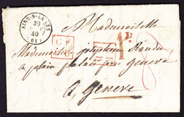 1840 Faltbrief Aus Aire-S-La Lys Nach Genève. Verschiedene Taxierstempel. - ...-1845 Prephilately