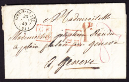 1840 Faltbrief Aus Aire-S-La Lys Nach Genève. Verschiedene Taxierstempel. - ...-1845 Préphilatélie