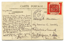 RC 24661 FRANCE 1907 PORTE TIMBRE MANCHON HELLA ( ROUGE ) SUR CP OBLITÉRÉ CONVOYEUR TROYES A ST FLORENTIN - TB - Covers & Documents