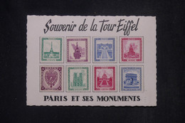 FRANCE - Vignettes Des Monuments De Paris Sur Carte Souvenir De La Tour Eiffel - L 141664 - Brieven En Documenten