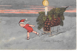 Illustrator - E. Frank - Child, Enfant, Kind, Traîneau, Noël, Bougie, Sledge, Christmas, Candle, Schlitten, Weihnachten - Frank, Elly