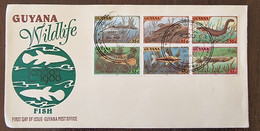 GUYANA Poissons, Poisson, Fish, Peces. Yvert N°561/66 FDC, Enveloppe 1er Jour 1984 - Vissen