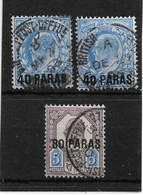 BRITISH LEVANT 1902 40pa On 2½d BOTH ULTRAMARINE AND PALE ULTRAMARINE AND 80pa On 5d SG 8,8a,9 FINE USED - British Levant