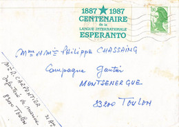 Vignette Esperanto Centenaire 1887 - 1987 Sur Lettre Toulon 10/4/1987 - Brieven En Documenten