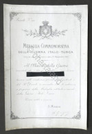 Attestato Conferimento Medaglia Commemorativa Guerra Italo-Turca - 1913 - Documents