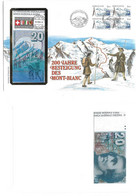 Suisse Switzerland 20 Francs 1992 UNC - Enveloppe + Timbre 200 Ans Bicentenaire Mont Blanc - Suisse